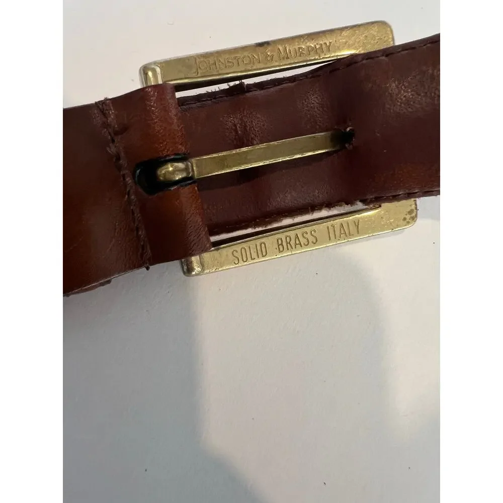 Johnston & Murphy Made in Italy Brown Leather Belt Solid Brass Size 38 SG